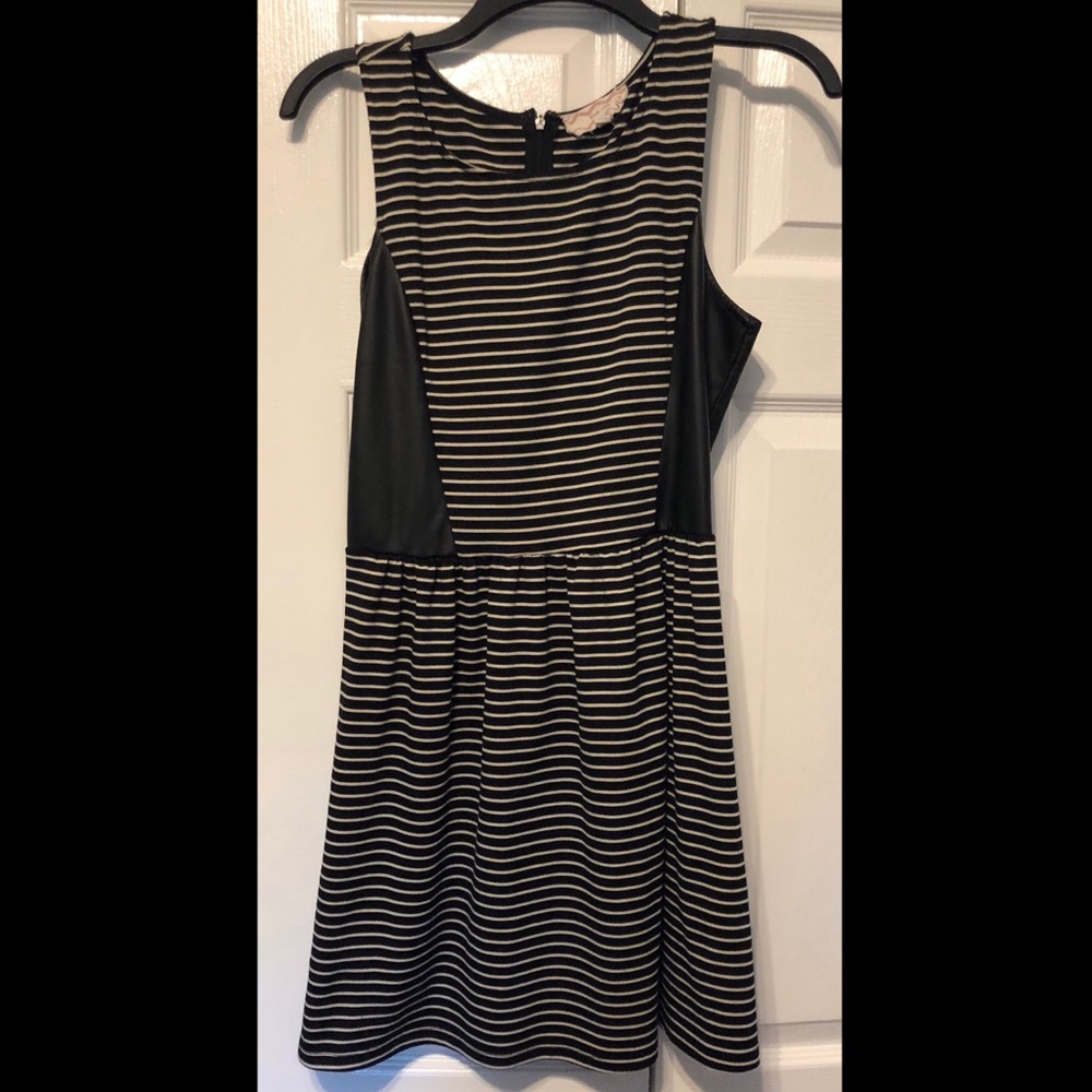 Pink Rose black striped dress w/ faux leather